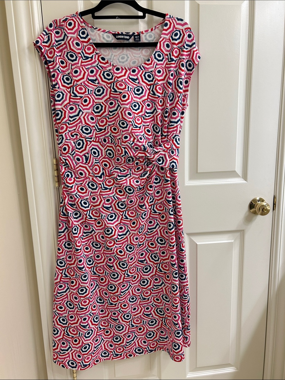 Lands' End Pink and Navy Geometric Sheath Dress (Medium Tall)